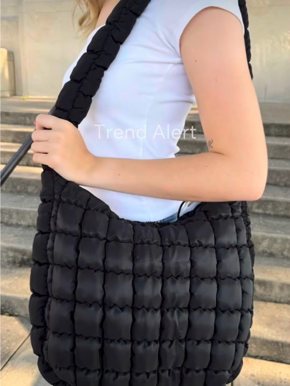 Pretty Simple Brand Black Quilted Shoulder Tote Bag - NWT